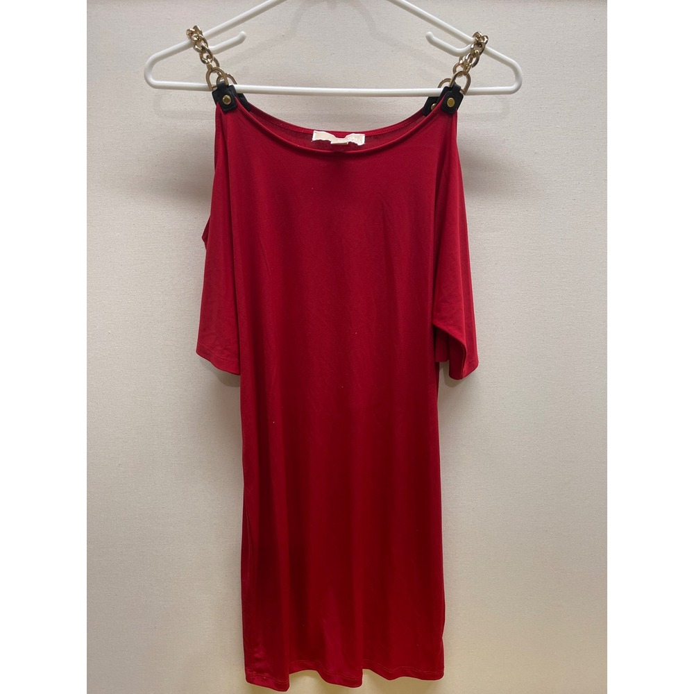Michael Kors Red Cold Shoulder Chain Strap Shift Dress Small